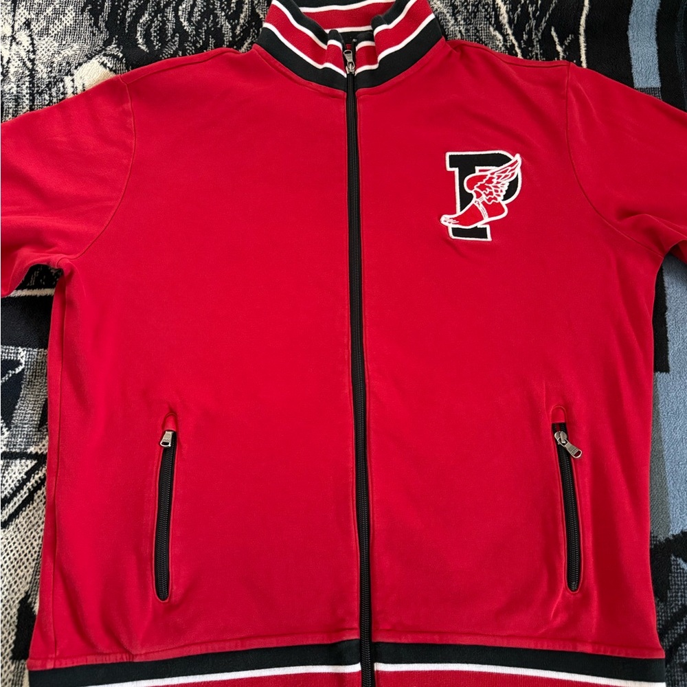 Polo Ralph Lauren P-Wing Embroidered Cherry Red/Multi-Color Trimmed Track Jacket